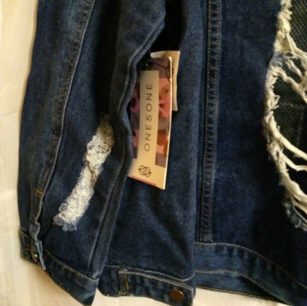 Cute New Rocker Jean Jacket Distressed Plus Size - Picture 5 of 8